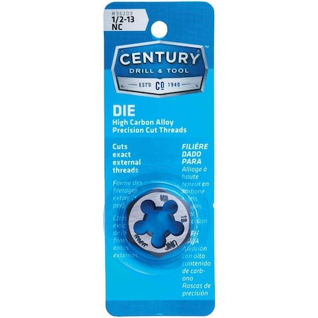 Century Drill & Tool Century Drill & Tool 1/2-13 National Coarse 1 In. Across Flats Fractional Hexagon Die 96209